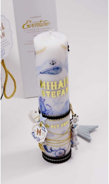 Lumanare stalp botez cu tematica nautica Marine Nautical Pastel 3